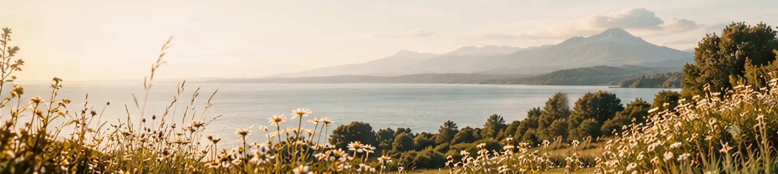 Paisaje del lago Llanquihue y Volcán Osorno al atardecer en el sur de Chile